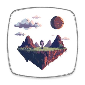 8-Bit Pixel Astronaut on Floating Island - Square fridge magnet - white - Front