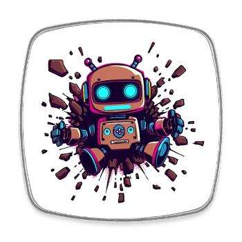 Neon Robot Breaks Through Wall Futuristic - Square fridge magnet - white - Front
