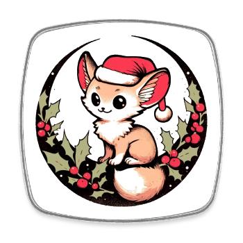 Kawaii Fuchs im Stechpalmenkreis Weihnachtsmütze - Viereckiger Kühlschrankmagnet - Weiß - Vorne
