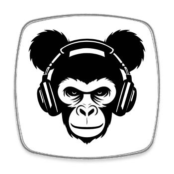 Urban Monkey Head with Headphones Groove Shirt - Square fridge magnet - white - Front