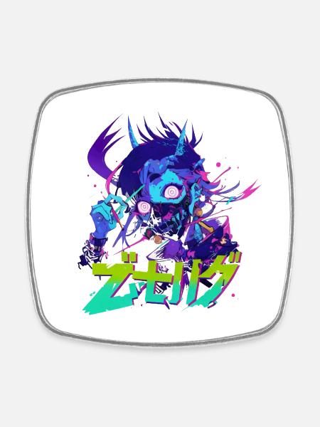 Neon_Oni_Cyberpunk - Viereckiger Kühlschrankmagnet - Weiß