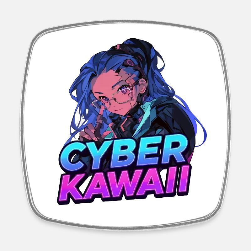 Cyber_Kawaii - Square fridge magnet - white
