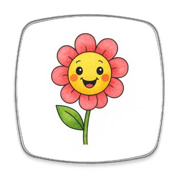 Cheerful Cartoon Flower – Colorful Motif for Kids - Square fridge magnet - white - Front