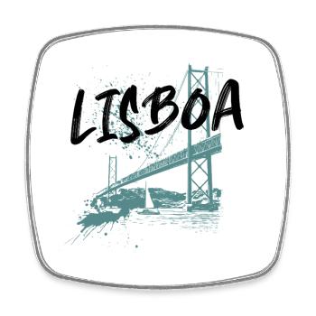25 April Bridge in Lisbon, blue illustration - Square fridge magnet - white - Front