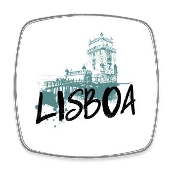 Belém-Turm in Lissabon, türkisfarbene Silhouette - Viereckiger Kühlschrankmagnet - Weiß - Vorne