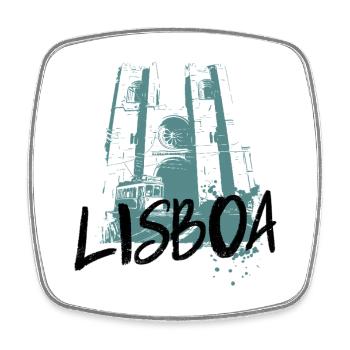 Straßenbahn und Kathedrale, Lissabon blaue Illustration - Viereckiger Kühlschrankmagnet - Weiß - Vorne