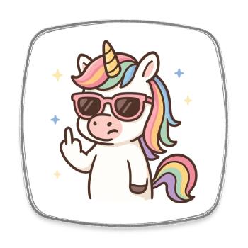 Licorne rebelle – Humour impertinent et magique - Magnet carré - blanc - Devant
