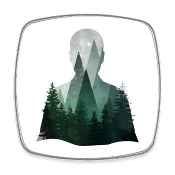 Kunstvolle Silhouette mit Wald und Alpen - Viereckiger Kühlschrankmagnet - Weiß - Vorne