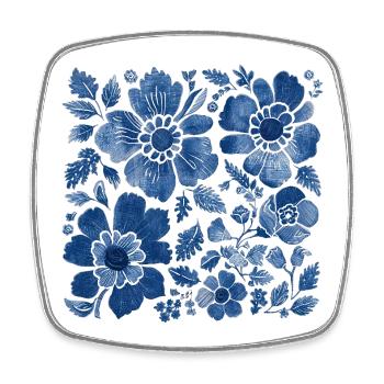 Motif floral avec texture denim - design élégant - Magnet carré - blanc - Devant