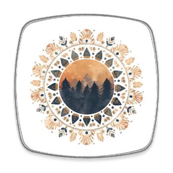 Boho Mandala with Forest & Mountains in Sunlight - Square fridge magnet - white - Front