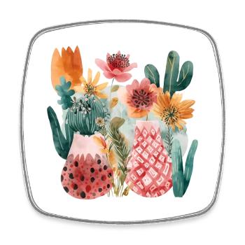 Aquarell Kakteen & Blumen – Pastell Naturästhetik - Viereckiger Kühlschrankmagnet - Weiß - Vorne