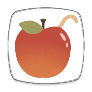 Apfel mit gebogenem Wurm-Akzent - Viereckiger Kühlschrankmagnet - Weiß - Vorne
