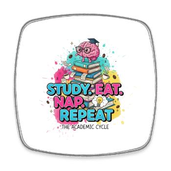 Study Eat Nap Repeat - Akademischer Zyklus für Studenten - Viereckiger Kühlschrankmagnet - Weiß - Vorne