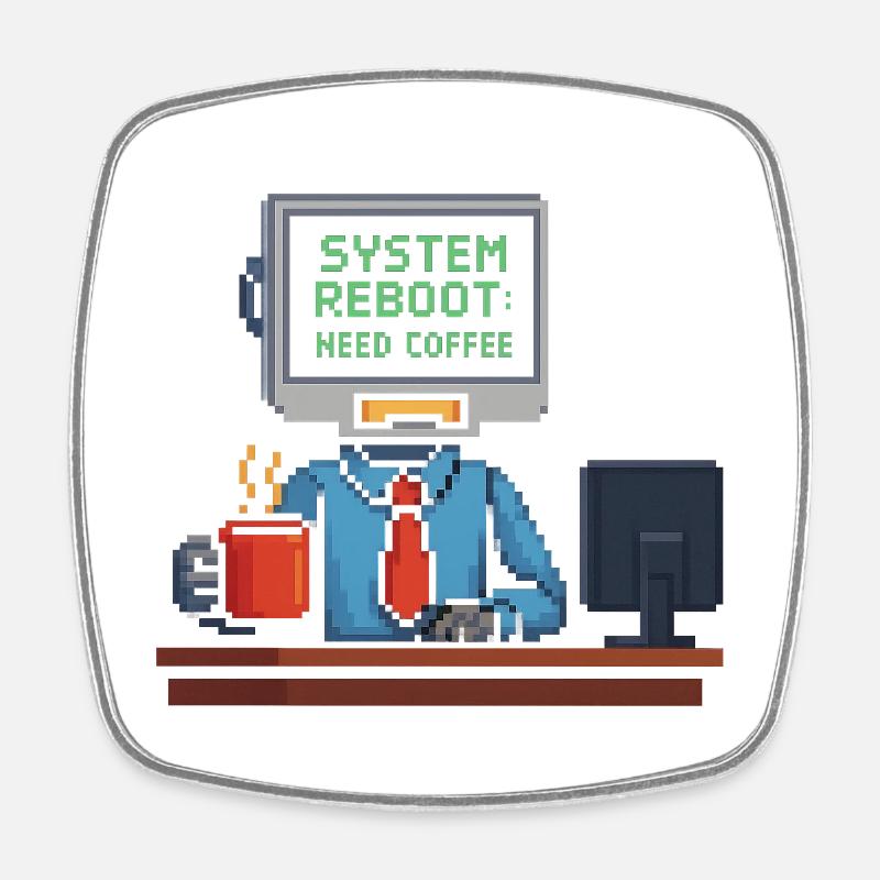 System Reboot Need Coffee - Square fridge magnet - white