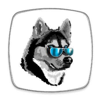 Husky avec des lunettes de soleil bleues - Magnet carré - blanc - Devant