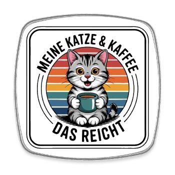 Kaffee Kätzchen im Retro Regenbogen - Viereckiger Kühlschrankmagnet - Weiß - Vorne
