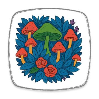 Cercle de champignons de feuilles et de roses - Magnet carré - blanc - Devant