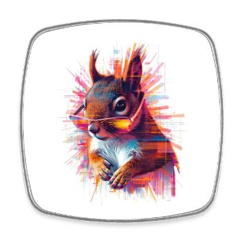 Neon Eichhörnchen mit Sonnenbrille – Glitch Art - Viereckiger Kühlschrankmagnet - Weiß - Vorne
