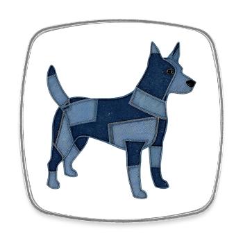 Patchwork Hund aus Jeansstoff - Viereckiger Kühlschrankmagnet - Weiß - Vorne