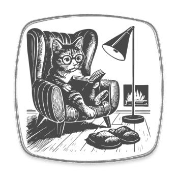 Cat in living room reading - Square fridge magnet - white - Front