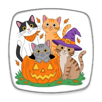 Kürbis Katzen Halloween Trio - Viereckiger Kühlschrankmagnet - Weiß - Vorne