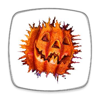 Pumpkin Jackolantern Halloween Orange Fire Flames - Square fridge magnet - white - Front