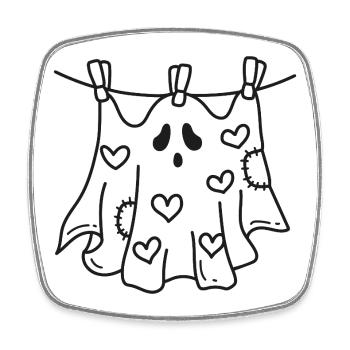Geist an Leine – süßes Halloween Herz Motiv - Viereckiger Kühlschrankmagnet - Weiß - Vorne