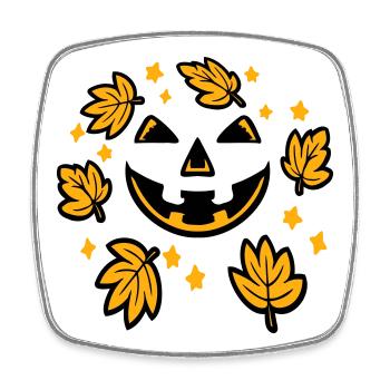 Pumpkin Face Autumn Leaves Stars Creepy Smile - Square fridge magnet - white - Front