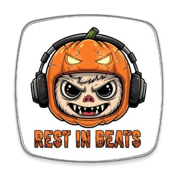 Pumpkin DJ Monkey Rest Beats - Square fridge magnet - white - Front