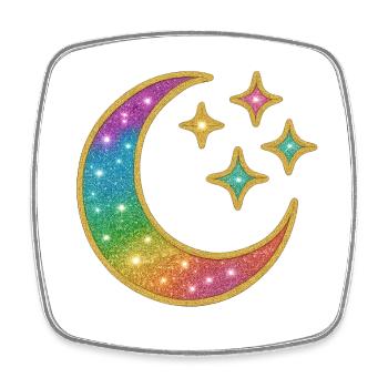 Baby Moon | Rainbow Moon Star Glitter - Square fridge magnet - white - Front