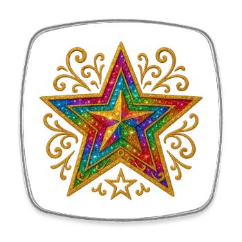 Stern | Regenbogenstern mit Goldornament - Viereckiger Kühlschrankmagnet - Weiß - Vorne