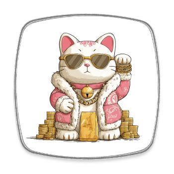 Goldener Maneki Neko - Viereckiger Kühlschrankmagnet - Weiß - Vorne