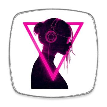 Neon Girl avec casque - Rave Music Vibes - Magnet carré - blanc - Devant