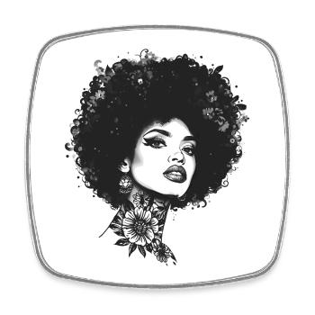 Blumen Tattoo Afro Portrait Frau Einfarbig - Viereckiger Kühlschrankmagnet - Weiß - Vorne