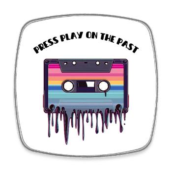 Retro Cassette Tape - Drücken Sie Play on the Past - Viereckiger Kühlschrankmagnet - Weiß - Vorne