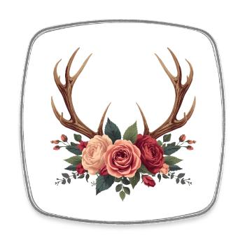Hirschgeweih & Rosen - Boho Nature Design - Viereckiger Kühlschrankmagnet - Weiß - Vorne