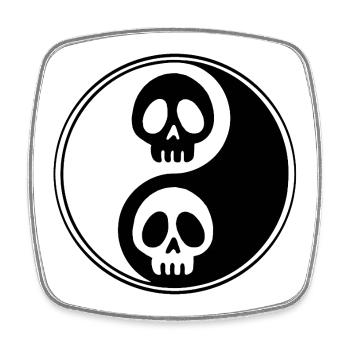 Crânes yin et yang - Magnet carré - blanc - Devant