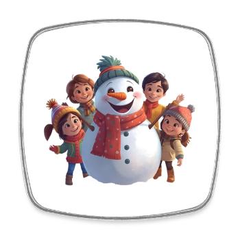 Bonhomme de neige et amis en hiver - Magnet carré - blanc - Devant