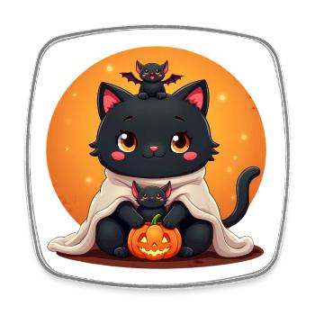 Halloween Katze mit Halloween Kürbis - Viereckiger Kühlschrankmagnet - Weiß - Vorne
