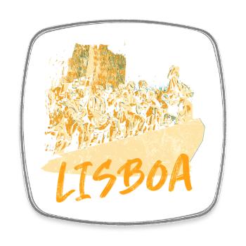 Monument Discoveries Lisbon ochre illustration - Square fridge magnet - white - Front