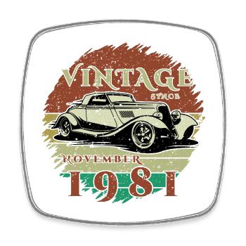 44. Geburtstag - Klassiker - Vintage since 11/1981 - Viereckiger Kühlschrankmagnet - Weiß - Vorne