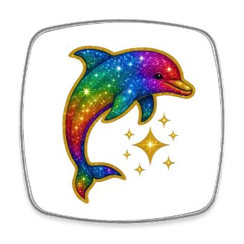 Regenbogenleuchtender Delfin der Sterne - Viereckiger Kühlschrankmagnet - Weiß - Vorne