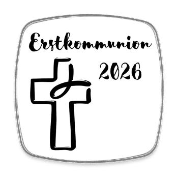 Célébration de la Première Communion 2026 : Des poissons plongent dans la croix - Magnet carré - blanc - Devant