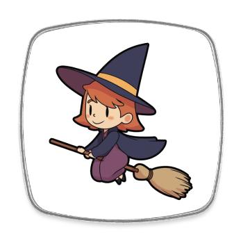 Hexe und ihr Besen für die Halloween-Party - Viereckiger Kühlschrankmagnet - Weiß - Vorne