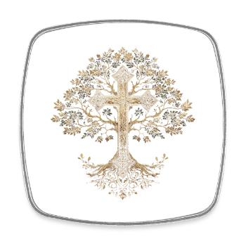 Croix Chrétienne Arbre Foi - Magnet carré - blanc - Devant