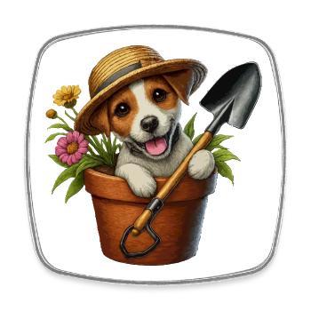 Jack Russell Terrier Blumentopf Gartendesign - Viereckiger Kühlschrankmagnet - Weiß - Vorne