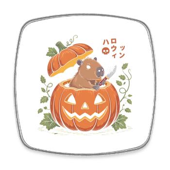 Capybara Kürbis - Lustiges Halloween T-Shirt - Viereckiger Kühlschrankmagnet - Weiß - Vorne