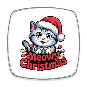 Christmas Cat – Meowy Christmas Cute Holiday - Square fridge magnet - white - Front