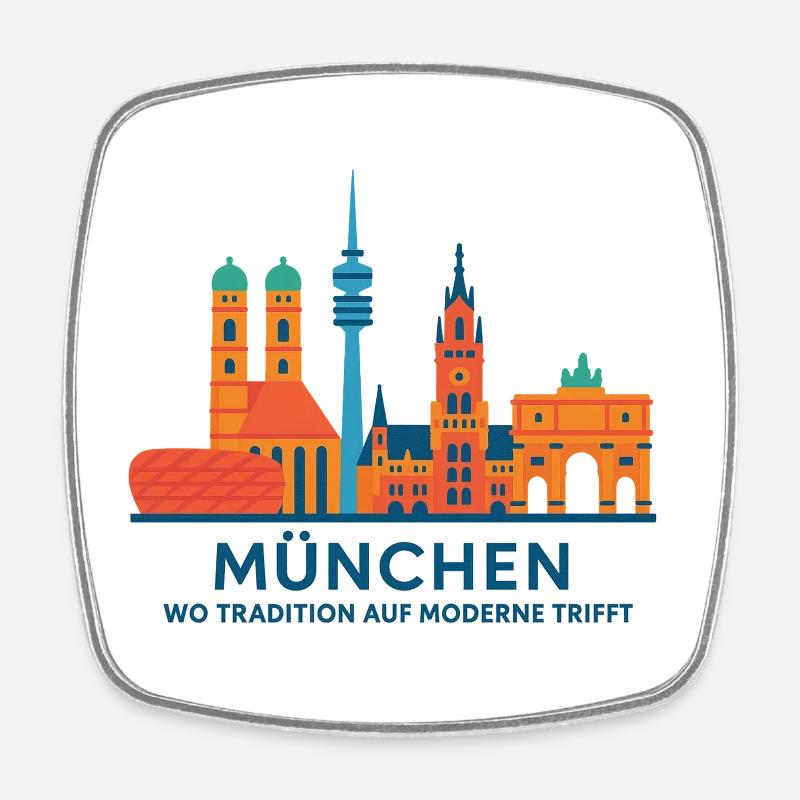 München Skyline: Tradition trifft Moderne - Viereckiger Kühlschrankmagnet - Weiß