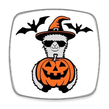 Lama Cool Halloween Kürbis Sonnenbrille Hexenhut - Viereckiger Kühlschrankmagnet - Weiß - Vorne